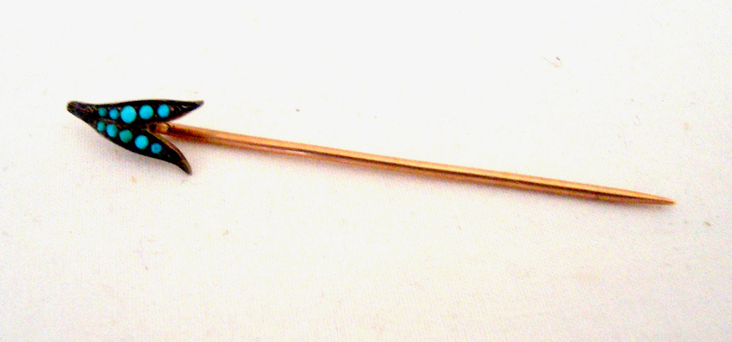 Antique Arrow Head Stick Pin With A Turquoise Setting