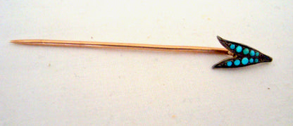 Antique Arrow Head Stick Pin With A Turquoise Setting
