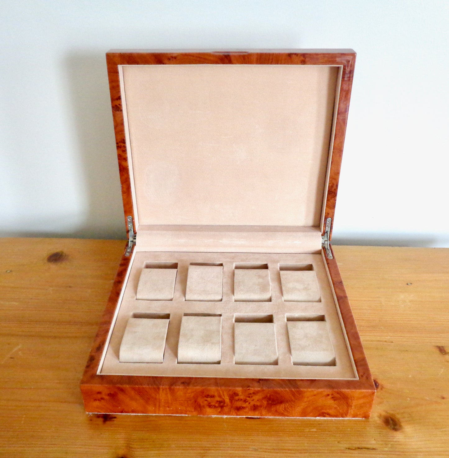 Solid Top Burr Walnut Watch Box For Eight Watches