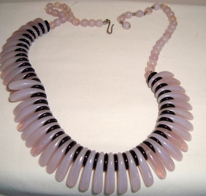 1950s West German Pink and Black Glass bead necklace