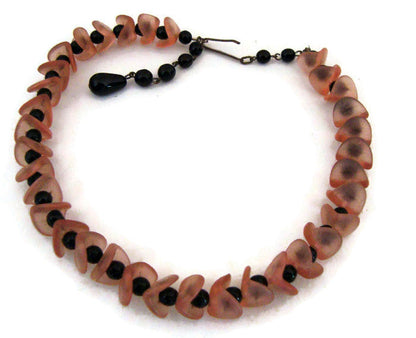 1950s West German Pink Black Glass bead Choker Necklace