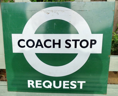 Vintage Hans Schleger Style London Green Line Bus Stop Request Sign