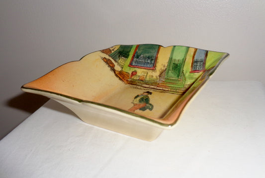 1930s Royal Doulton Dickens Ware Mr Pickwick Square Berry Dish. Pattern Number D5175 Signed By Noke