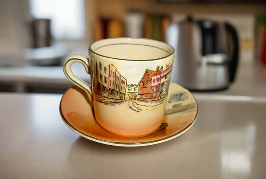 1930s Royal Doulton Dickens Ware Espresso Cup And Saucer. Pattern Number D5175 Signed By Noke
