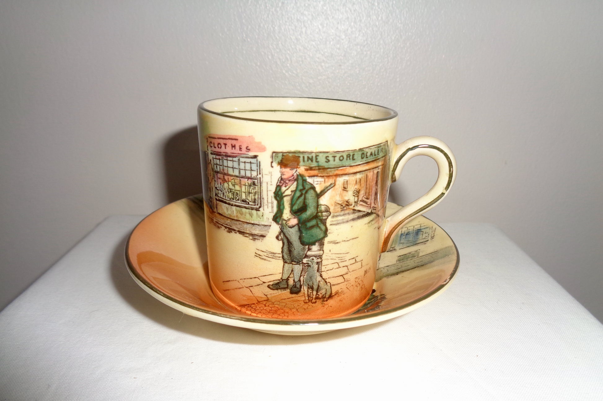 1930s Royal Doulton Dickens Ware Espresso Cup And Saucer. Pattern Number D5175 Signed By Noke