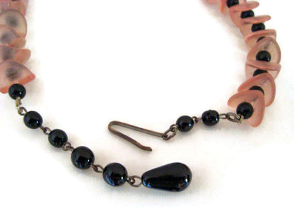 1950s West German Pink Black Glass Bead Choker Necklace