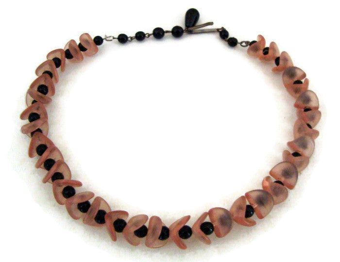 1950s West German Pink Black Glass Bead Choker Necklace