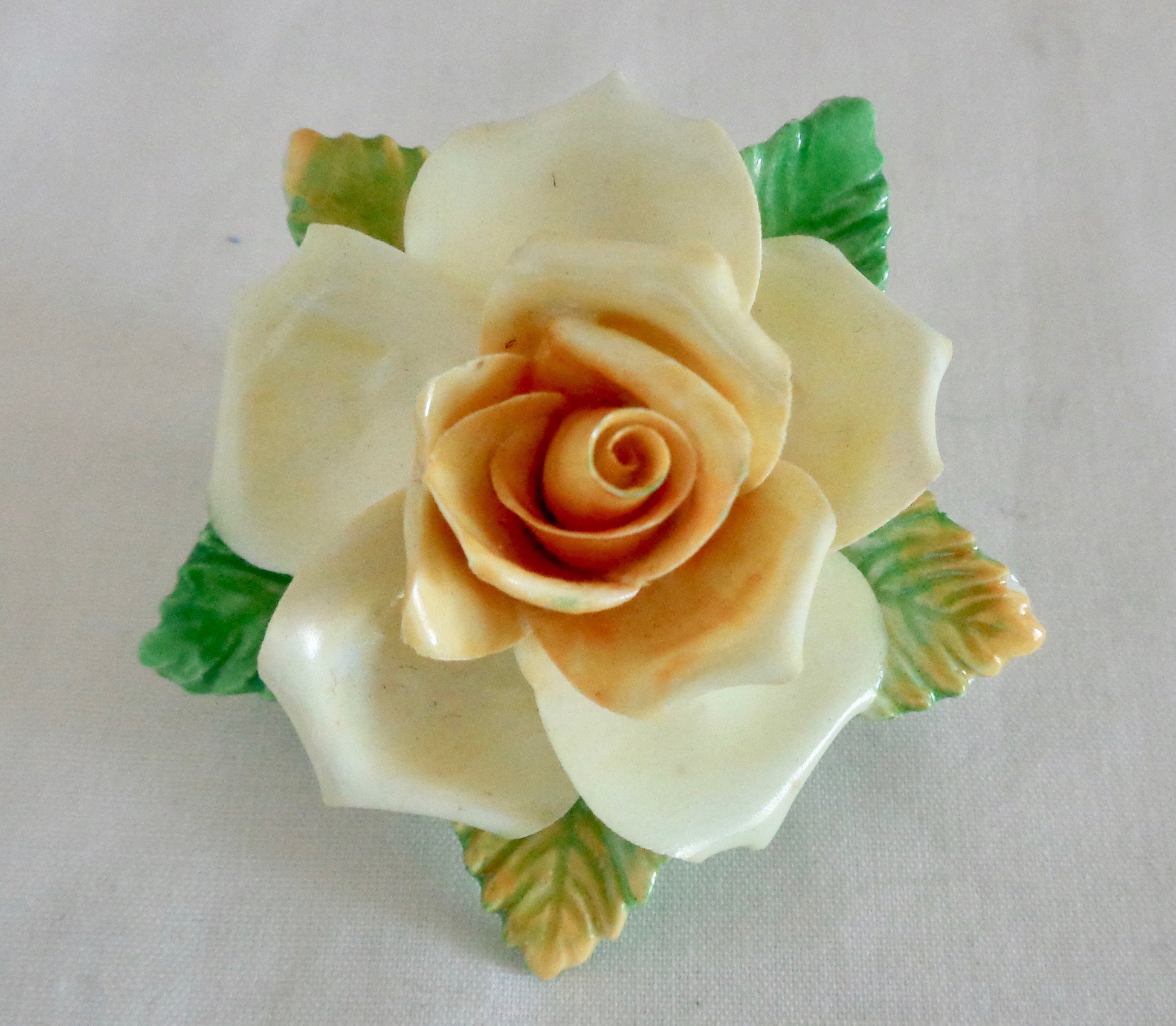 1950s Yellow Rose Coalport Pottery Brooch By D Simmill