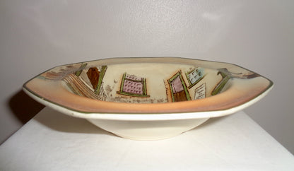 1930s Royal Doulton Dickens Ware Sairey Gamp Lipped Octagonal 6.5 Inch Soup Bowl. Pattern Number D2973