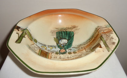 1930s Royal Doulton Dickens Ware Sairey Gamp Lipped Octagonal 6.5 Inch Soup Bowl. Pattern Number D2973