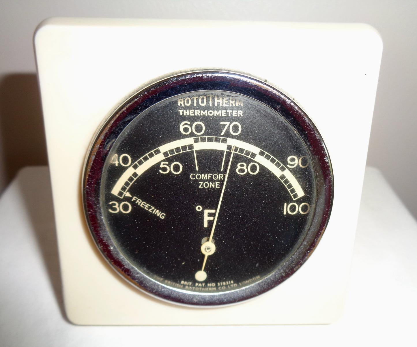1930s White Bakelite Square Rototherm Thermometer