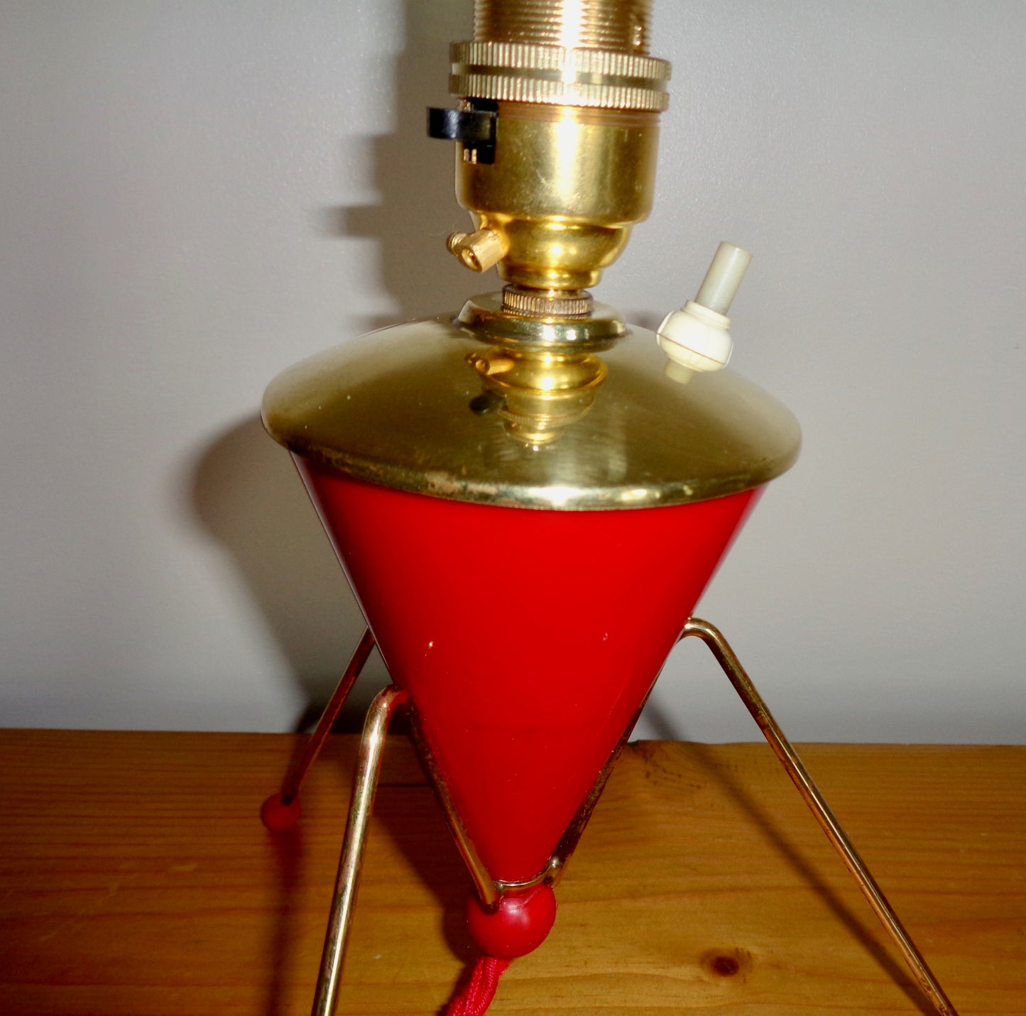 1950s Atomic Age Red Plastic & Brass Small Table Lamp