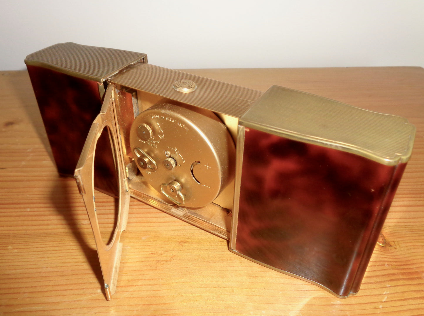 Vintage Smiths Empire Travel Alarm Clock In A Sliding Brass And Tortoise Shell Effect Case
