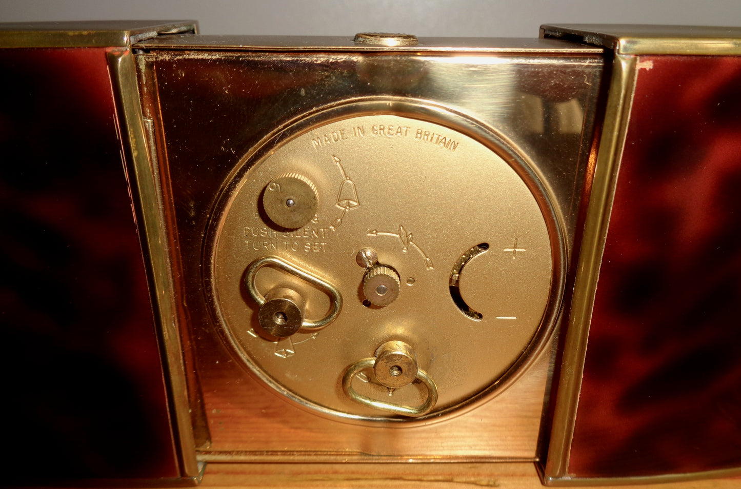 Vintage Smiths Empire Travel Alarm Clock In A Sliding Brass And Tortoise Shell Effect Case