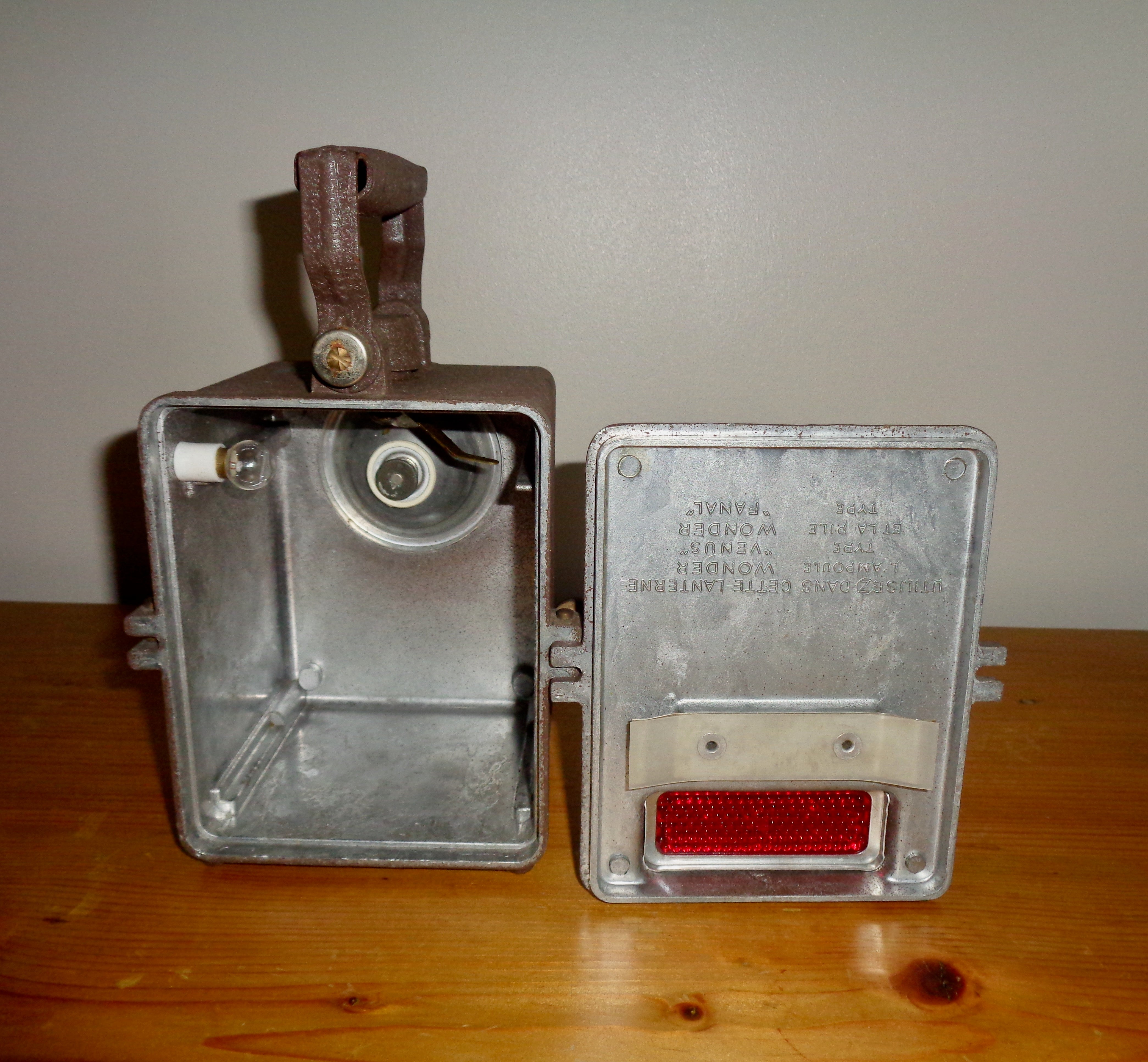 Portable iron lantern SNCF. Vintage from the 1950s. Wonder type Tifon.Souvenir of traditional good life.