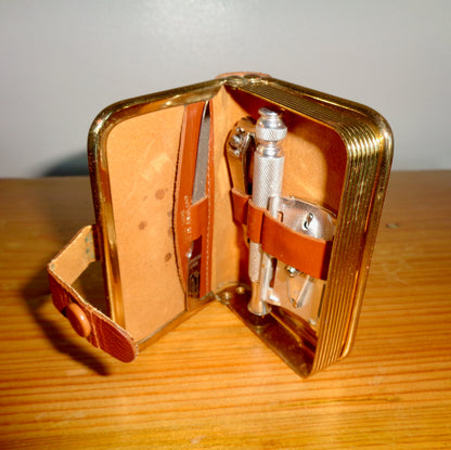 Vintage Mini Travel Grooming Kit Including A Stainless Steel Gillette Wet Razor
