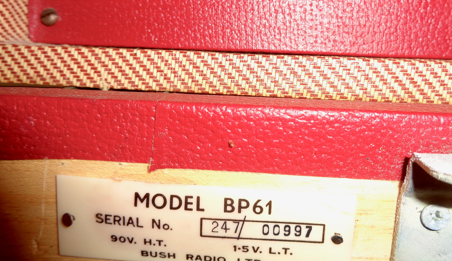 Vintage 1957 BP61 Bush Valve Radio Suitcase Style