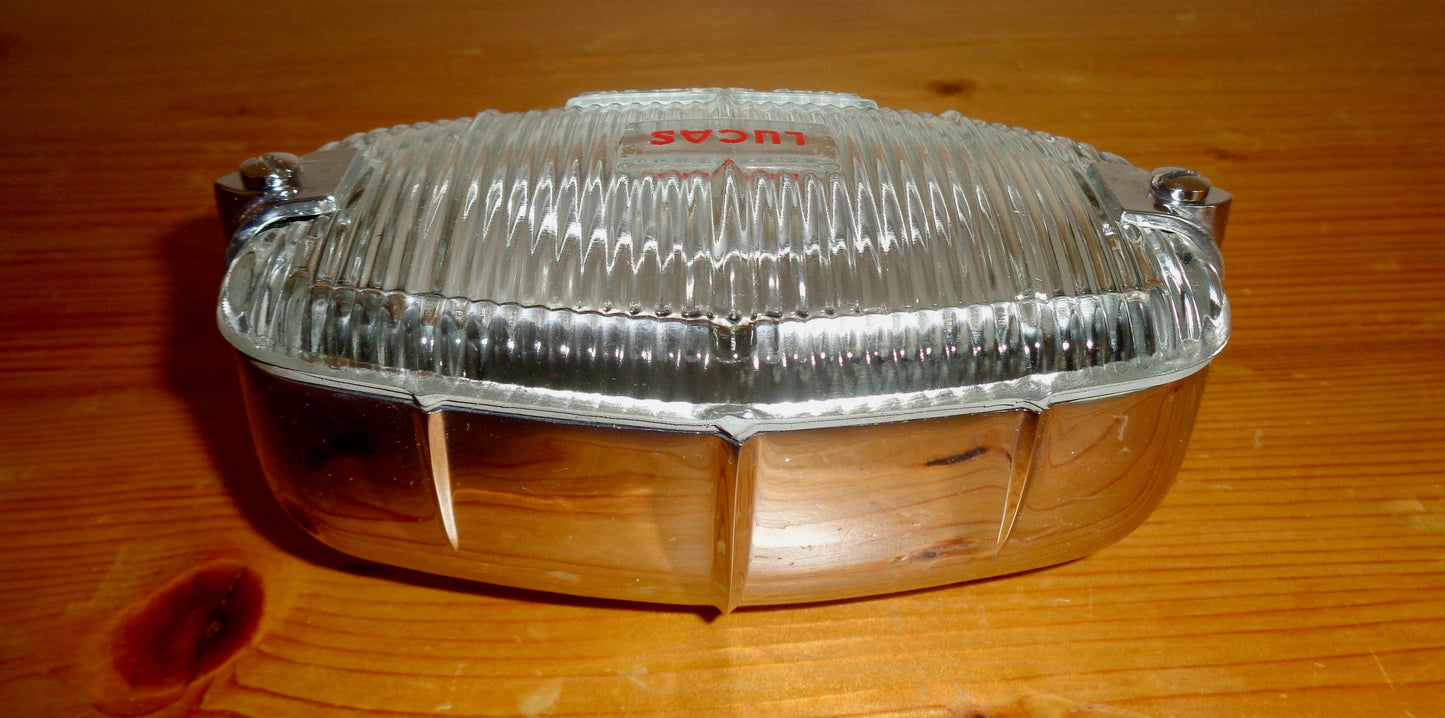 1960s Original Lucas Model 494 Reversing Car Lamp. Clear Glass And Chrome Boxed NOS