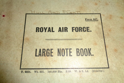 WW2 RAF Seaplane Hull And Float Engineer's Note Book With Two Cartoon Pencil Drawings