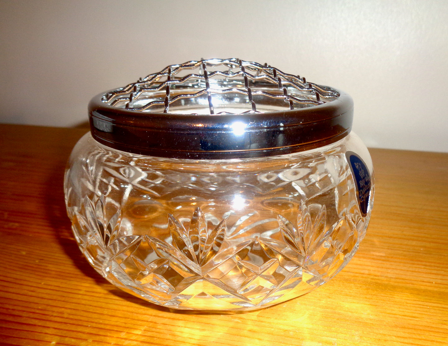 Royal Doulton Lead Crystal Rose Bowl With Silver Plated Flower Grid In Its Original Box