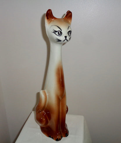 1950s Novelty, Long Stemmed/Necked, Brown & White Cat Bud Vase