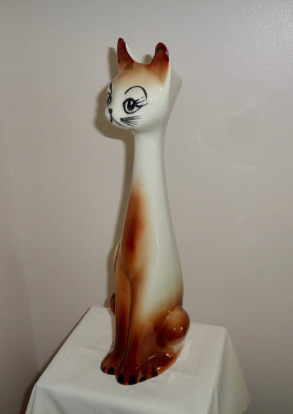 1950s Novelty, Long Stemmed/Necked, Brown & White Cat Bud Vase