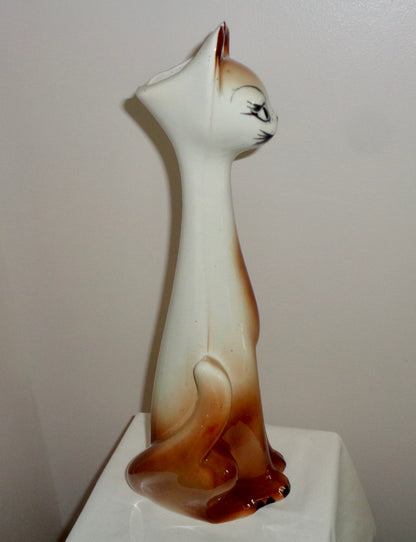 1950s Novelty, Long Stemmed/Necked, Brown & White Cat Bud Vase