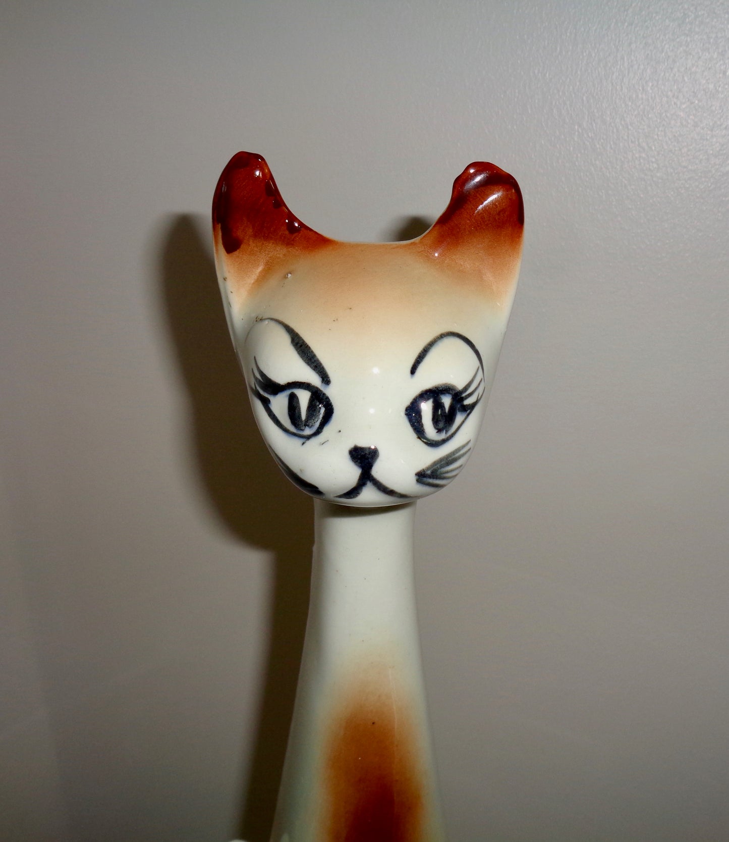 1950s Novelty, Long Stemmed/Necked, Brown & White Cat Bud Vase