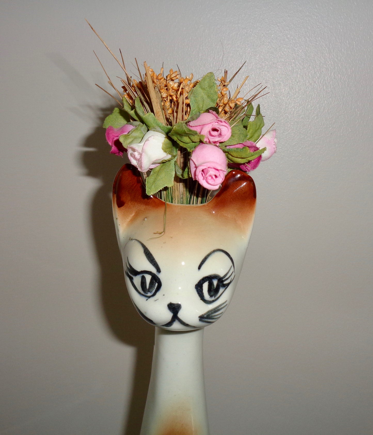 1950s Novelty, Long Stemmed/Necked, Brown & White Cat Bud Vase