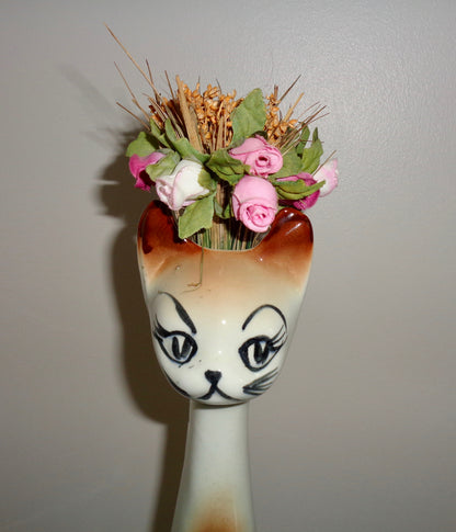 1950s Novelty, Long Stemmed/Necked, Brown & White Cat Bud Vase