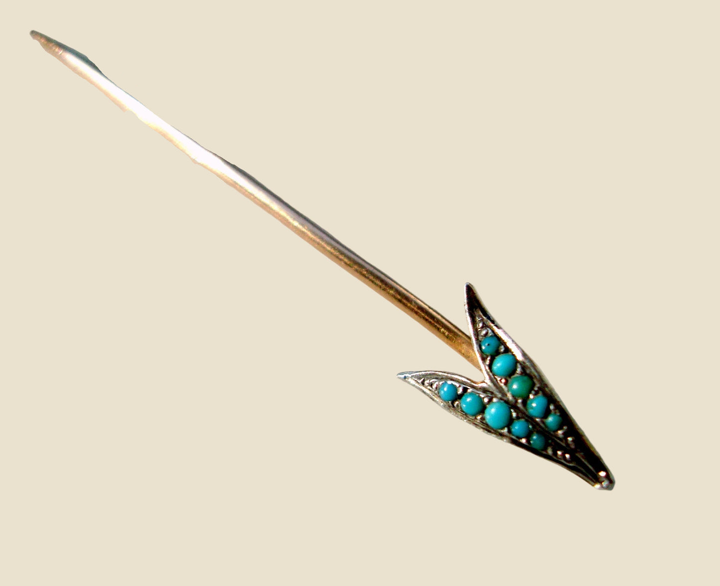 Antique Arrow Head Stick Pin With A Turquoise Setting