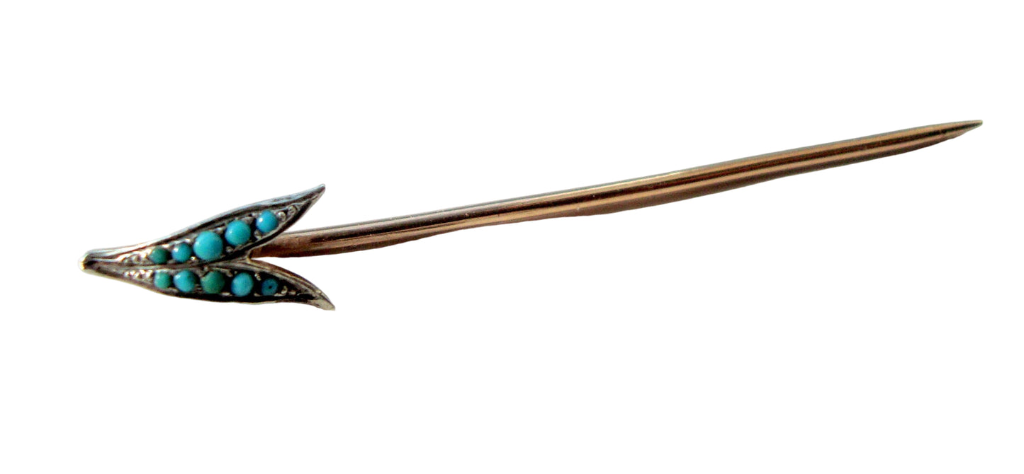 Antique Arrow Head Stick Pin With A Turquoise Setting