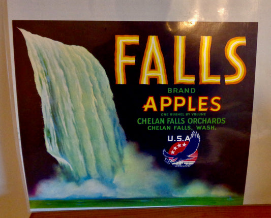 Vintage Original Fruit Crate Label For Falls Apples Of Chelan Falls Orchards