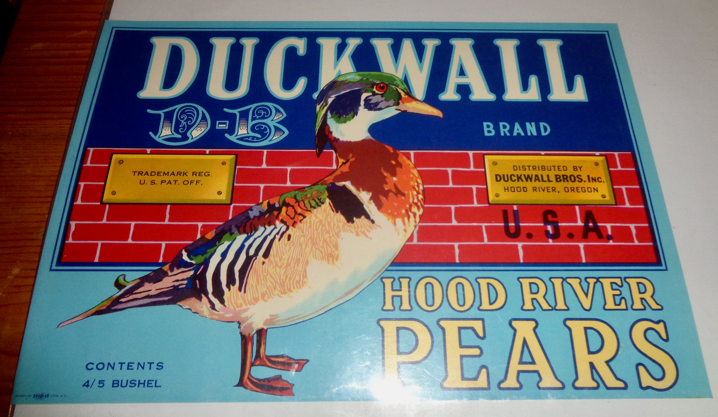 Vintage Original Fruit Crate Label For Duckwall Hood River Pears