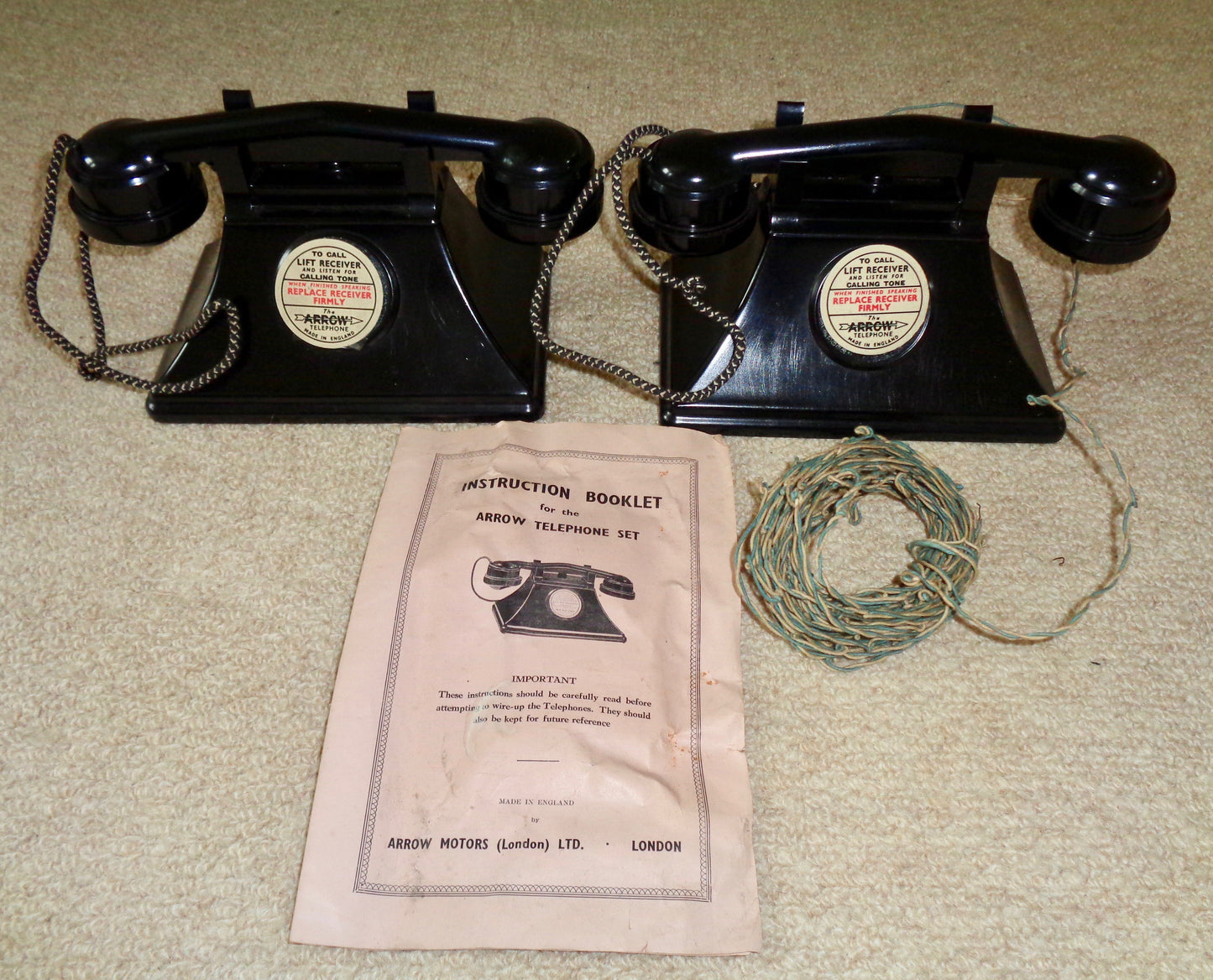 1930s Children's Arrow Intercom Telephone Set Vintage Toy