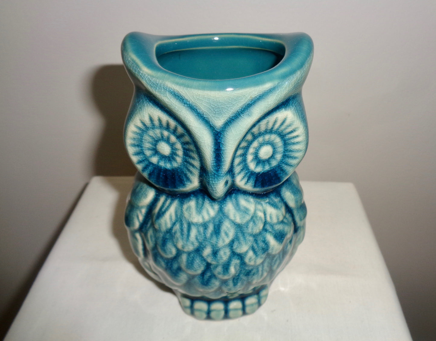 Vintage Turquoise Pottery Owl Shelley Style Desk Ornament