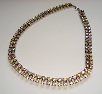 Vintage Diamanté Necklace Two Row 15 Inch