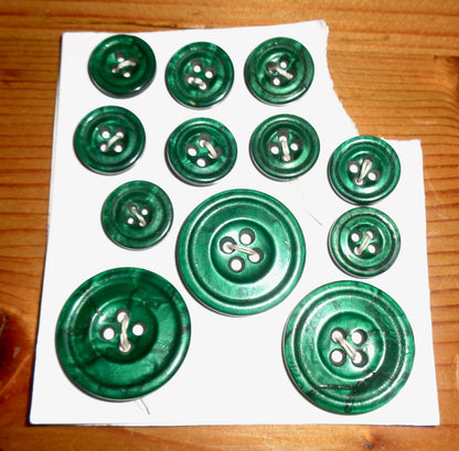Vintage Marbled Green Bakelite Buttons Set Of Nine