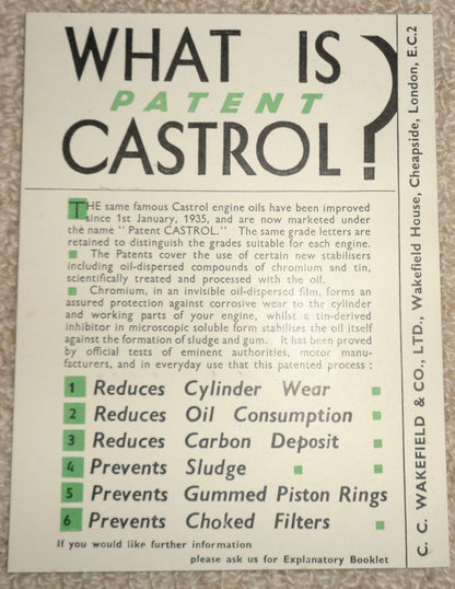 1930s Talbot 105 Classic Car Castrol Oil Lubrication Chart In An Envelope