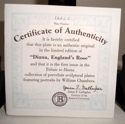 1998 Diana England's Rose Bradex 84-B10-873.1 Collector's Plate