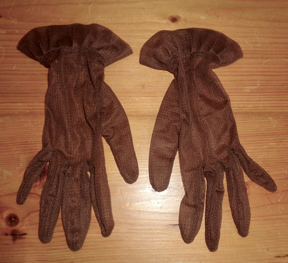 1950s Ladies Gloves Medium Size Wrist Length In Brown Synthetic Lace