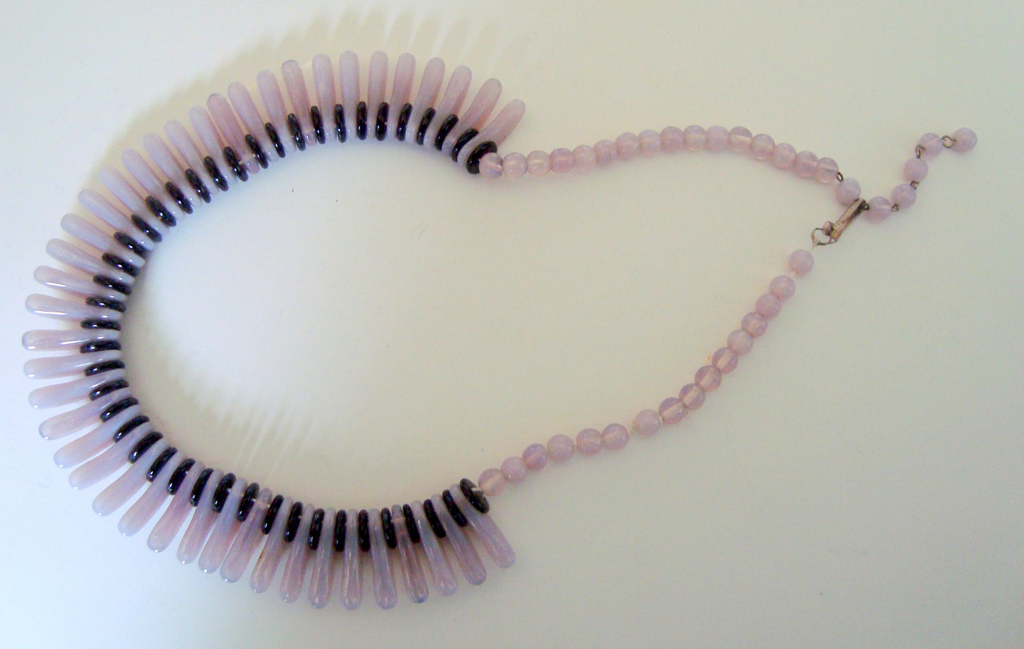 1950s West German Pink and Black Glass bead necklace