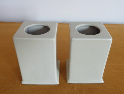 Pair of Cream Wade Pottery Desk Pen Pots With Vintage Television Embossing