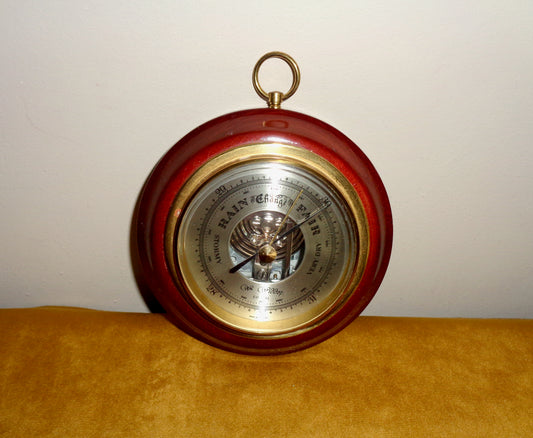 Vintage William Widdop 4 Inch Barometer With Brass and Wood Surround