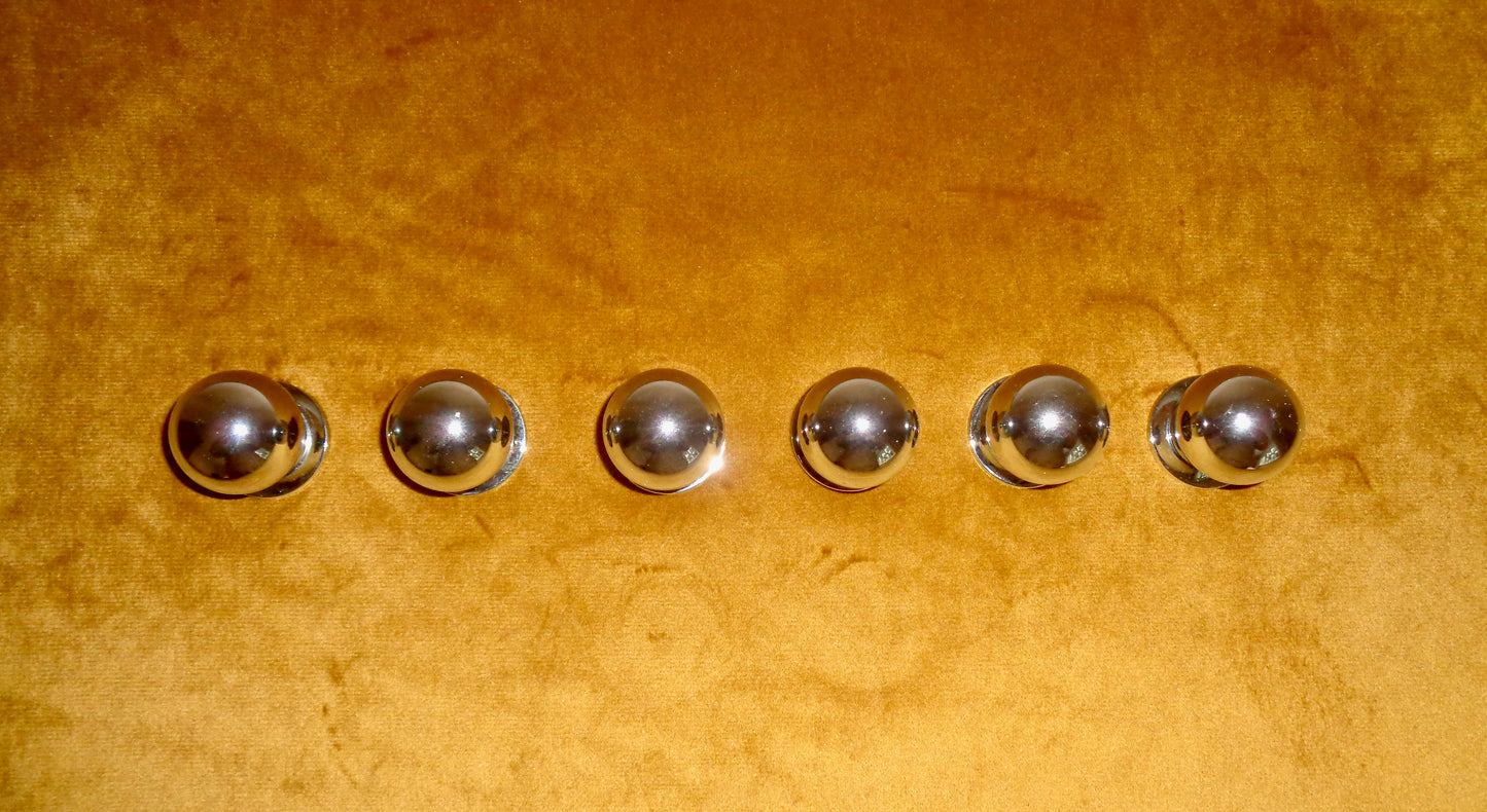 Six Chromed Brass Cupboard/Drawer Knobs Three Centimetres In Diameter