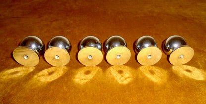 Six Chromed Brass Cupboard/Drawer Knobs Three Centimetres In Diameter