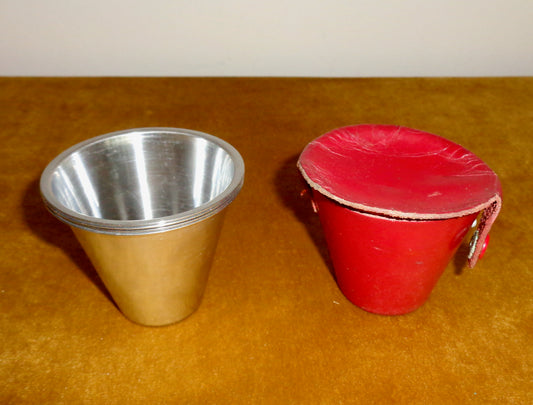 Set Of Four Stainless Stacking Stirrup Cups In A Red Leather Case By Ria Of Denmark
