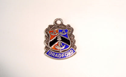 Vintage Bradford Silver Charm Enamel Crest Travel Shield