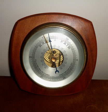 Vintage Comitti of London Wall Barometer With Brass and Wood Surround