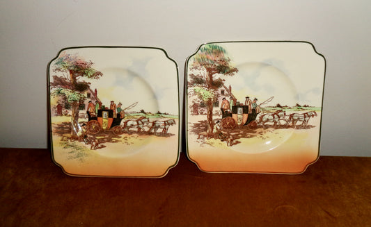 Pair Of 1950s Royal Doulton Old English Coaching Scenes Side Plates